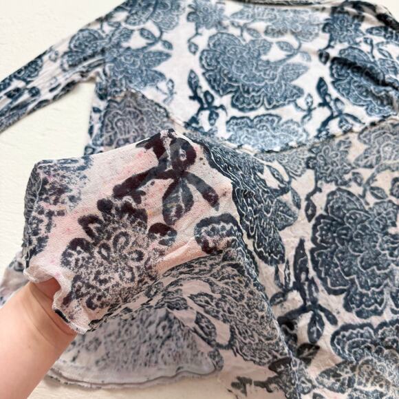 Blue Floral Stretch Knit Long Sleeve Top, Best Fits Small-Medium - Picture 7 of 8